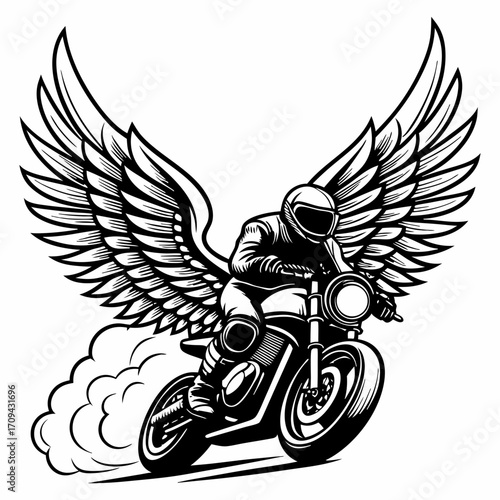 Winged Motorcycle Rider Vector Illustration – Biker Art Design
