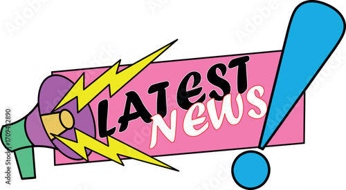 Cartoon megaphone blasts latest news amidst lightning and an exclamation point transparent background