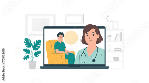Virtual Doctor's Appointment: Telehealth Consultation with Physician and Patient on Laptop Screen, Modern Healthcare, Online Medical Service, Remote Examination and Treatment