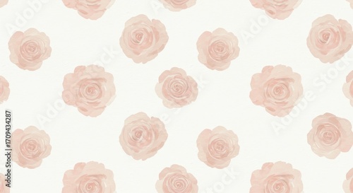 Watercolor Roses Pattern Soft Pink Floral Design White Background.