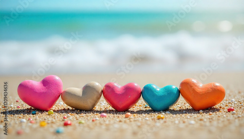 Wallpaper Mural “Colorful Hearts for Autism Awareness: Celebrating World Autism Awareness Day on a Serene Beach” Torontodigital.ca