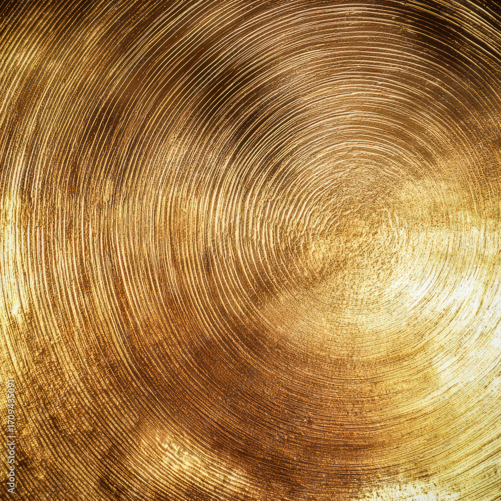 Fototapeta premium Bright gold circular embossing with smooth metallic shine and subtle texture, a premium background for modern branding.