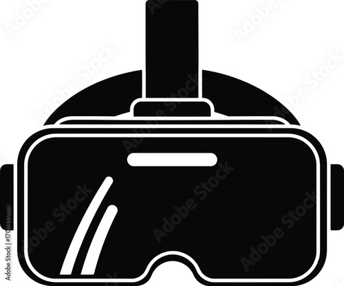 An eye-level shot of a virtual reality headset, a symbol of immersive technology, the futuristic design hints at digital worlds and experiences, perfect for representing innovation.