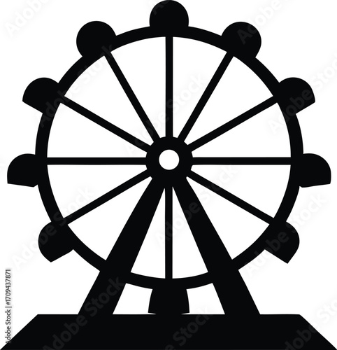 Ferris Wheel Silhouette Vector Icon. Black Flat Design Illustration of an Amusement Park Carnival Ride.