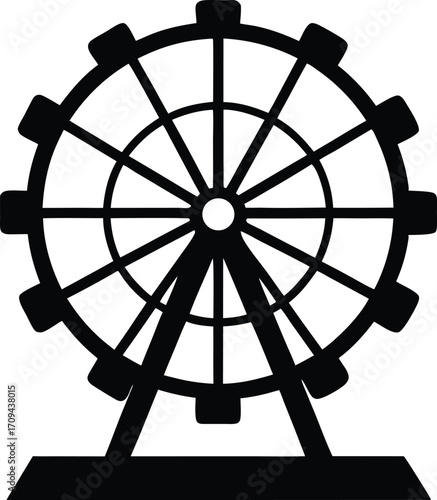 Ferris Wheel Silhouette Vector Icon. Black Flat Design Illustration of an Amusement Park Carnival Ride.