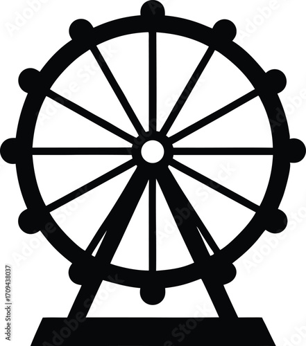 Ferris Wheel Silhouette Vector Icon. Black Flat Design Illustration of an Amusement Park Carnival Ride.