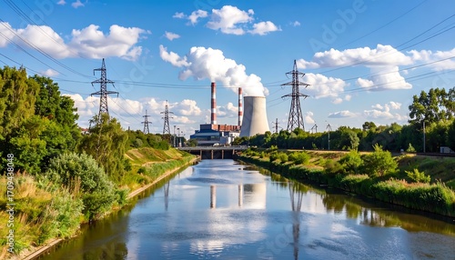 Power plant by a calm river