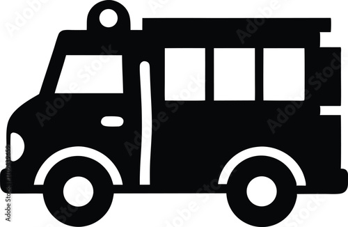 Fire Truck Silhouette Vector Illustration. Red Fire Engine, Rescue Vehicle Clip Art Isolated on White Background.