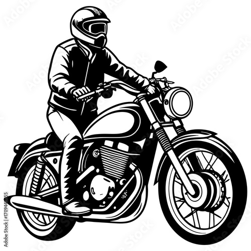 Motorcycle Rider Illustration in Black and White
