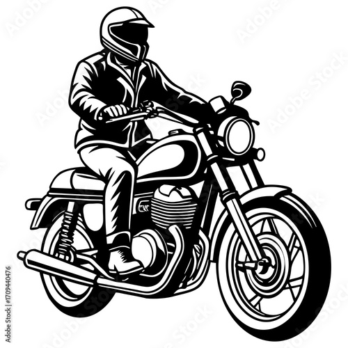 Motorcycle Rider Illustration in Black and White