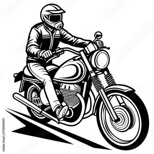 Motorcycle Rider Illustration in Black and White