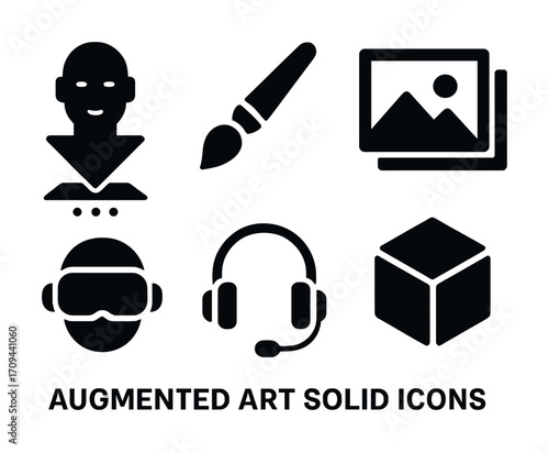 Augmented art solid icons: headset, cube, brush, image, vr goggles