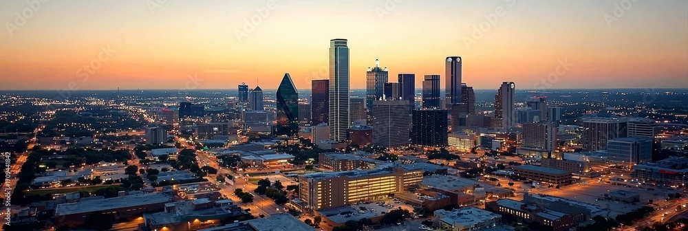 Fototapeta premium The enchanting twilight transforms the city into a dazzling spectacle.