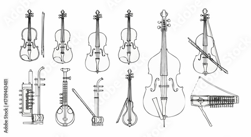 Line Art String Instruments Collection Musical Instruments Vector Illustration