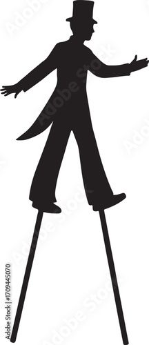 Stilt walker silhouette vector, perfect for circus, festival, performance, and street entertainment.
