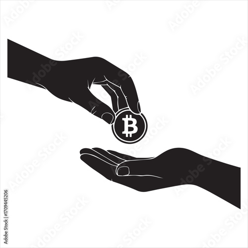 Bitcoin Coin Transfer Between Hands Silhouette cryptocurrency