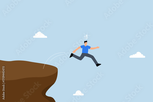 Business dumb, careless entrepreneur leaps from the cliff, ending his own life.