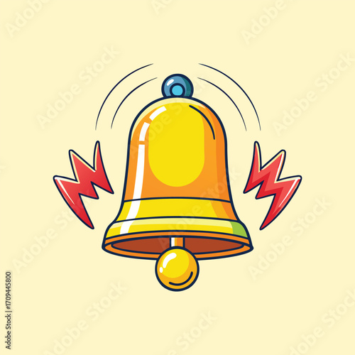 Shiny golden ringing bell with sound cartoon vector illustration,generative ai