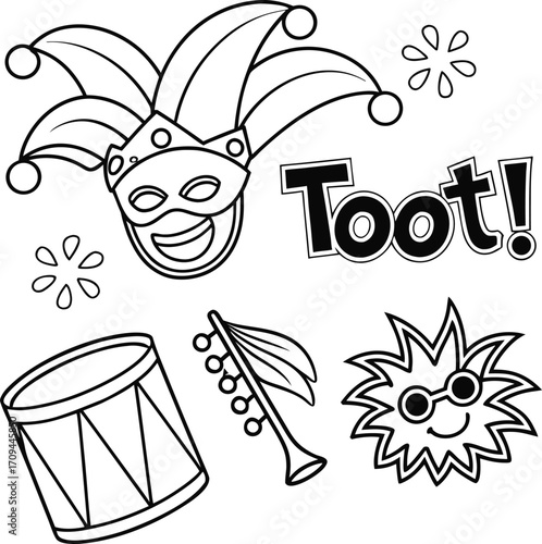 Mardi Gras Jester Mask & Drum T-shirt Design