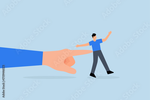 Nudge theory, boss finger nudge businessman employee.