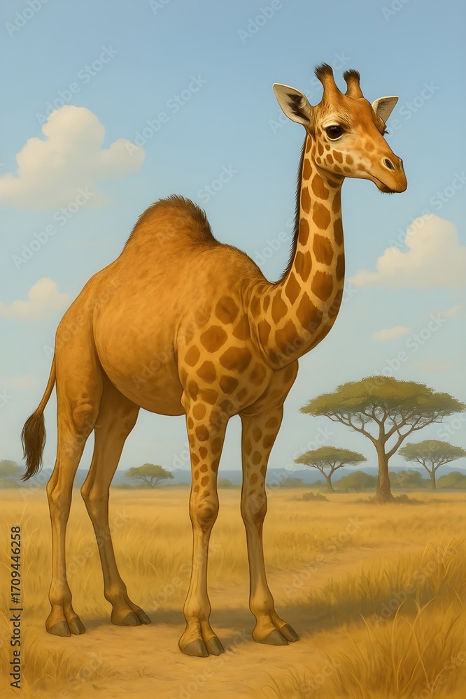 Obraz premium hybrid goat deer creature in grassy savanna