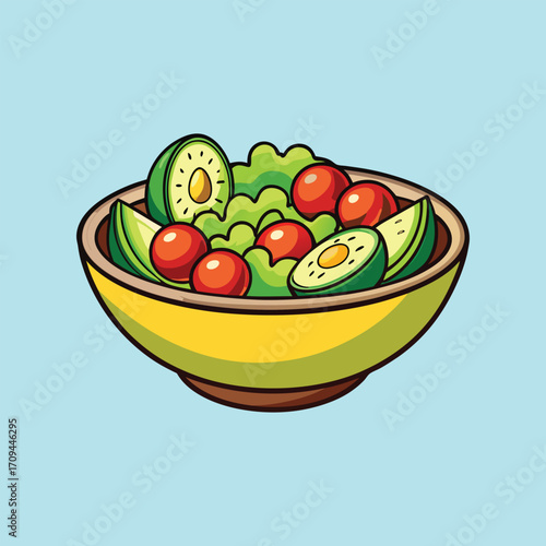 Fresh avocado tomato salad bowl cartoon healthy vector illustration,generative ai