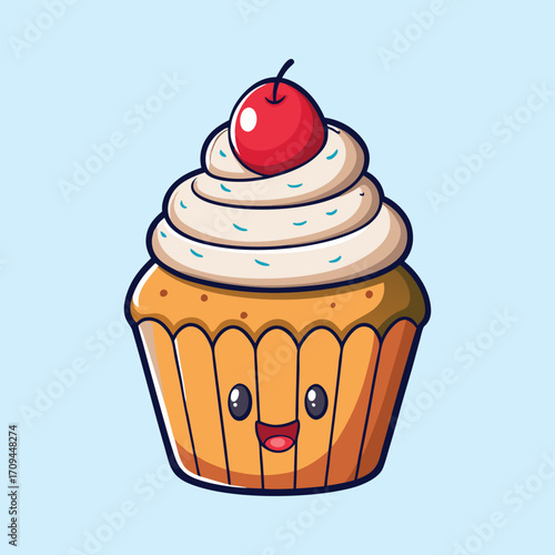 Delicious cupcake with cherry topping sweet dessert cartoon bakery food vector illustration design,generative ai