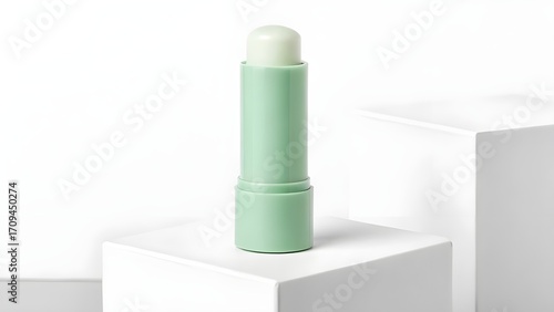 Wallpaper Mural Matte Pastel Green Eye Balm Stick Mockup Standing Upright On Minimal White Cube Pedestal, Modern Clean Cosmetic Packaging Design Perfect For Skincare And Beauty Branding Torontodigital.ca