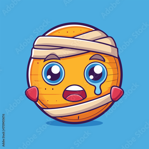 Sad injured cartoon emoji with bandage vector illustration style,Generative Ai