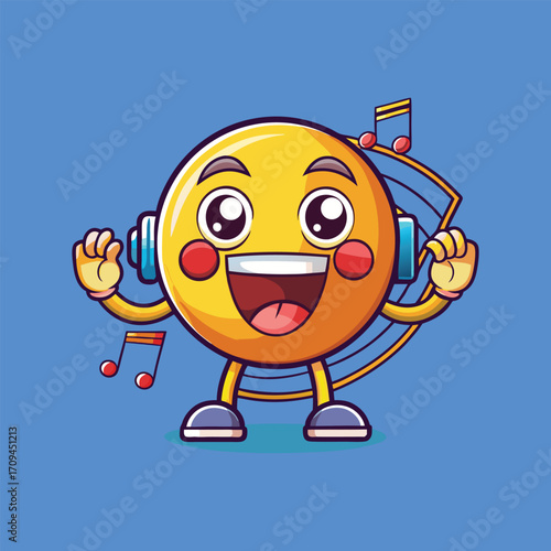 Cartoon dancing emoji wearing headphones vector illustration,Generative Ai