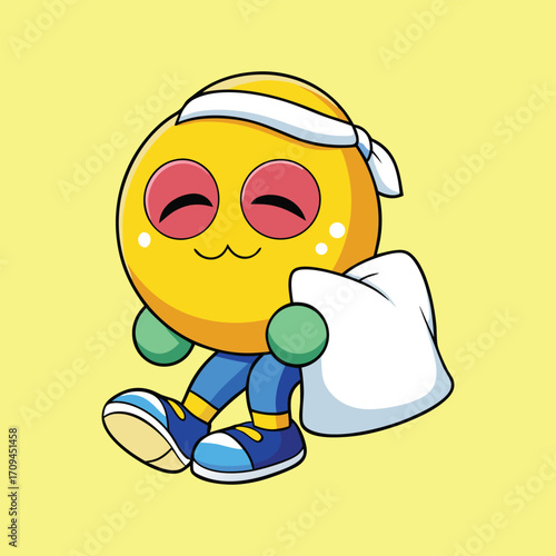 Sleepy cartoon emoji holding pillow character vector illustration,Generative Ai