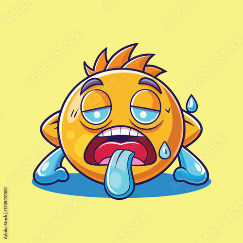 Exhausted sweating cartoon emoji face vector illustration creative style,Generative Ai