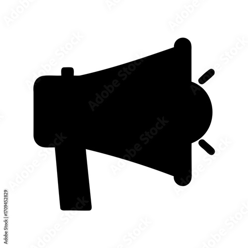 Black silhouette of a megaphone, speaker or bullhorn on white background