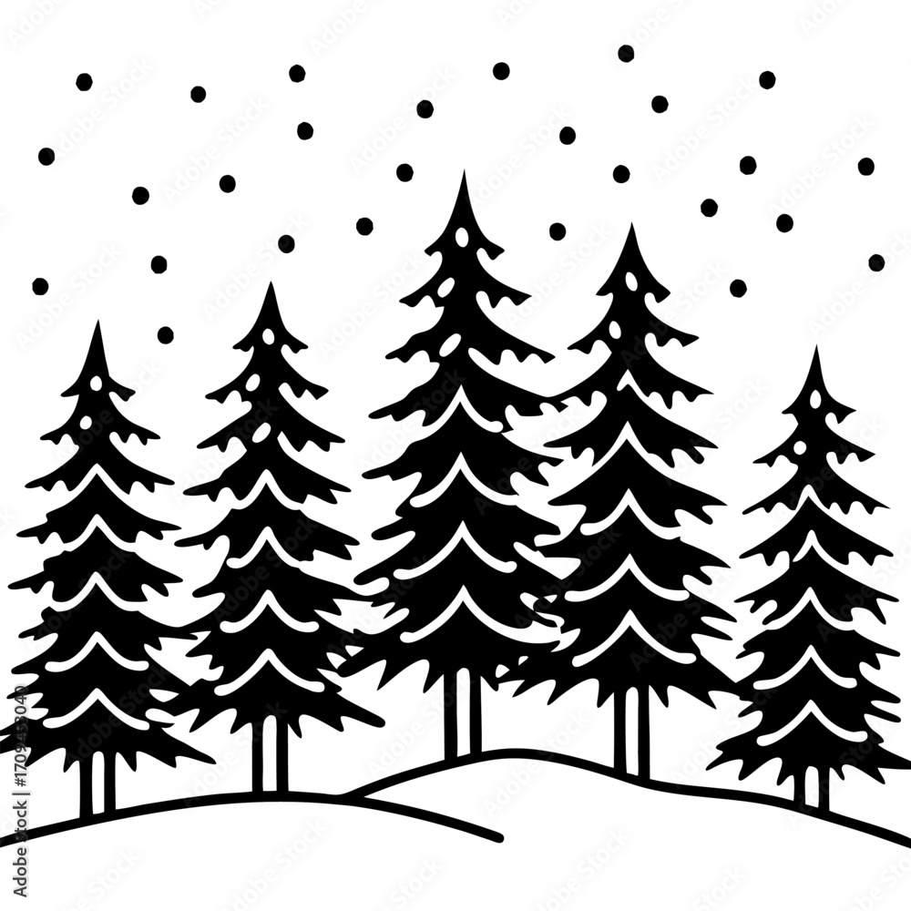 Fototapeta premium Snowy Christmas Trees Illustration
