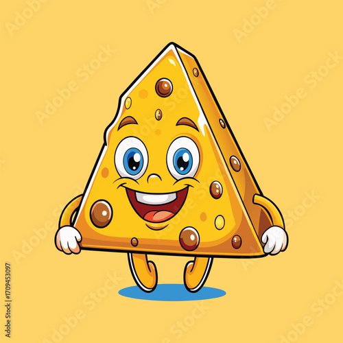 Cartoon cheese slice vector illustration in fun cartoon style,Generative Ai