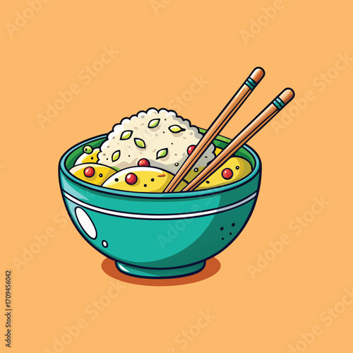 Delicious rice bowl with chopsticks food vector illustration design,Generative Ai
