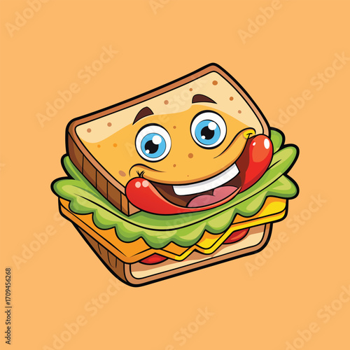 Happy cartoon sandwich with face vector illustration isolated background,Generative Ai