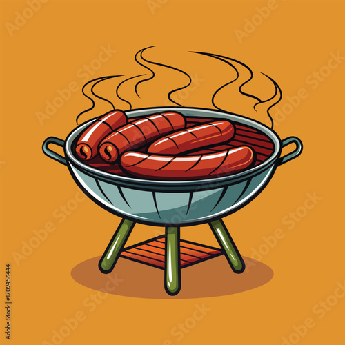 Hot sausages on barbecue grill vector illustration tasty food,Generative Ai