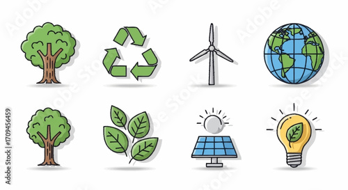 Eco-Friendly Icons Sustainability, Renewable Energy, and Green Living