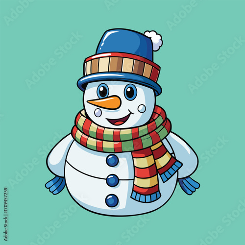 Cute snowman wearing hat and scarf vector illustration cartoon,Generative Ai