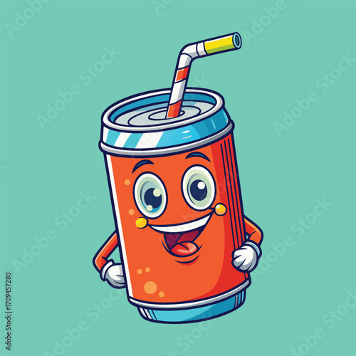 Funny soda can character smiling cartoon vector illustration design,Generative Ai