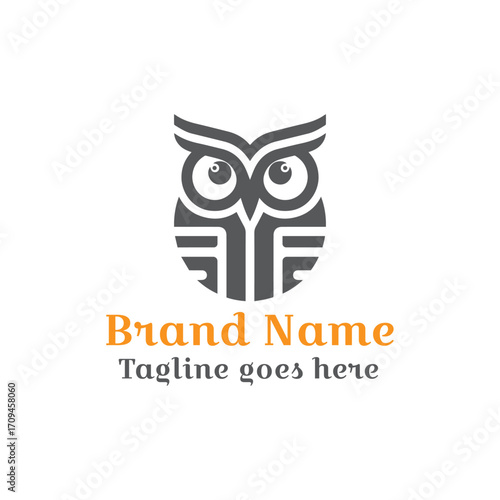 A cute and funny abstract cartoon owl vector illustration with big eyes and a happy smile. Fully vector file. Editable color. 