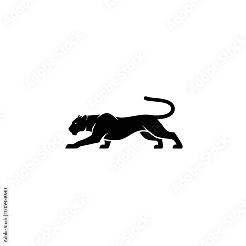 Sleek black panther logo icon prowling stealthily, a symbol of strength and agility design