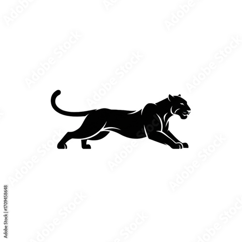 Sleek black panther poised, elegant powerful feline predator ready to pounce, wild animal icon design
