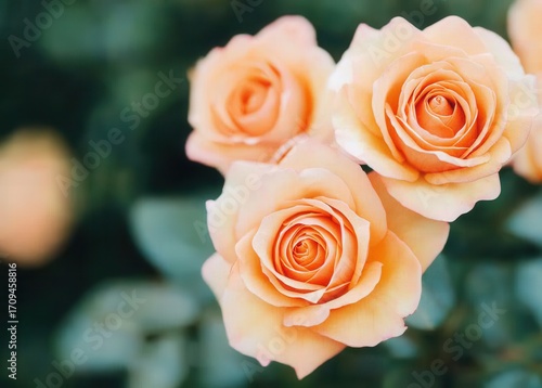 Beautiful Close-Up of Soft Peach Rose Blooms in Natural Light
