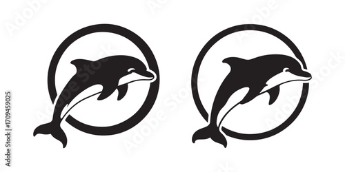 Sleek Dolphin Silhouettes in a Circle - Modern Marine Life Logo Design