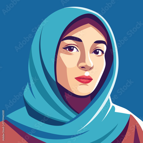 Modern Muslim Woman Portrait with Hijab – Feminine Empowerment, Diversity, Cultural Fashion, Digital Illustration