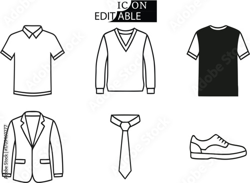 Mens clothing icons isolated on white background for fashion and retail use
