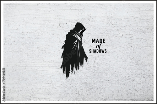 Hooded Phantom Under the Pines,
Camping in the Land of Shadows,
Dark Wilderness Adventure Logo,
Forest Guardian of the Night