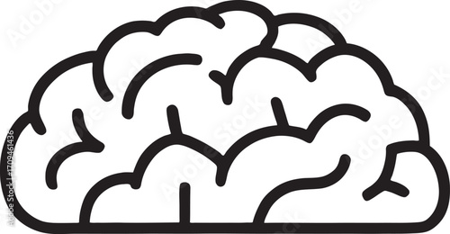 Human brain illustration with detailed anatomy, white background, line art style, medical and educational concept